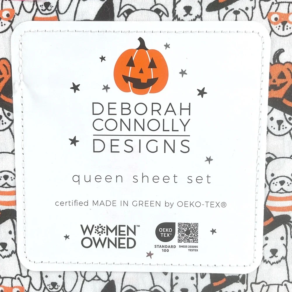 Deborah Connolly Designs Halloween Dog Pumpkin Queen Sheet Set 4pc Microfiber